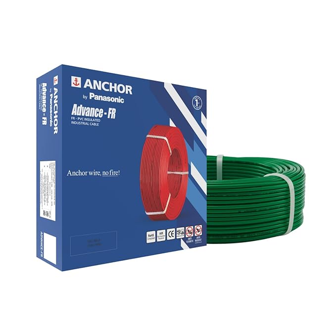 Anchor by Panasonic Advance FR 90m 1.5 sq.mm Electric Wire, PVC Insulated Class 2 Conductor (100% Copper), Anti-Rodent & Flame Retardant Wire for Domestic & Industrial Use (27404GN)