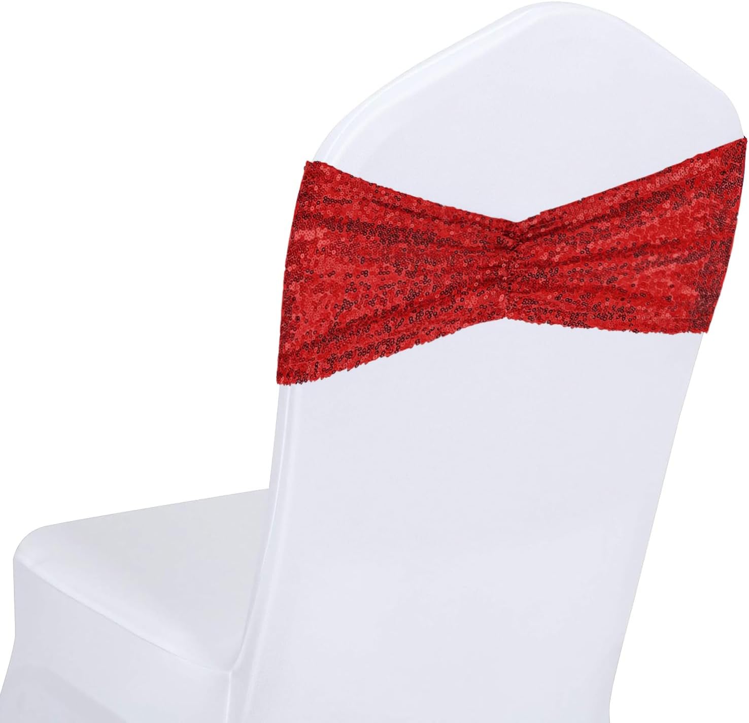 SquarePie Sequin Chair Sashes Bands 60PCS Red Glitter Decorative Chair Bows Sashes for Wedding Party Reception Events Ceremony Banquet
