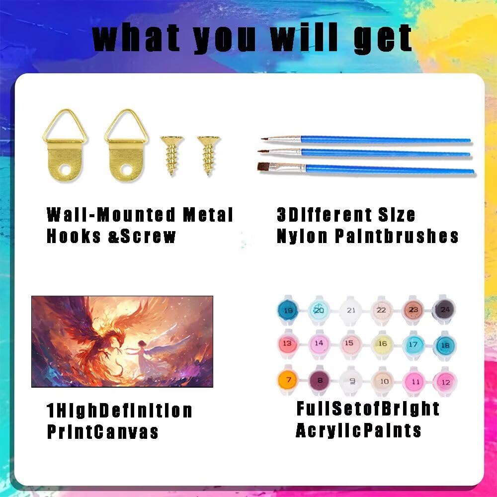 Phoenix Malen Nach Zahlen Erwachsene & AnfäNger Kits, Malen Nach Zahlen Mädchen Bastelset Kinder Ab 6 Jahre, Acrylfarben DIY Set Erwachsene, Geeignet FüR Deko Wohnzimmer, Ohne Rahmen 60x120cm U-252
