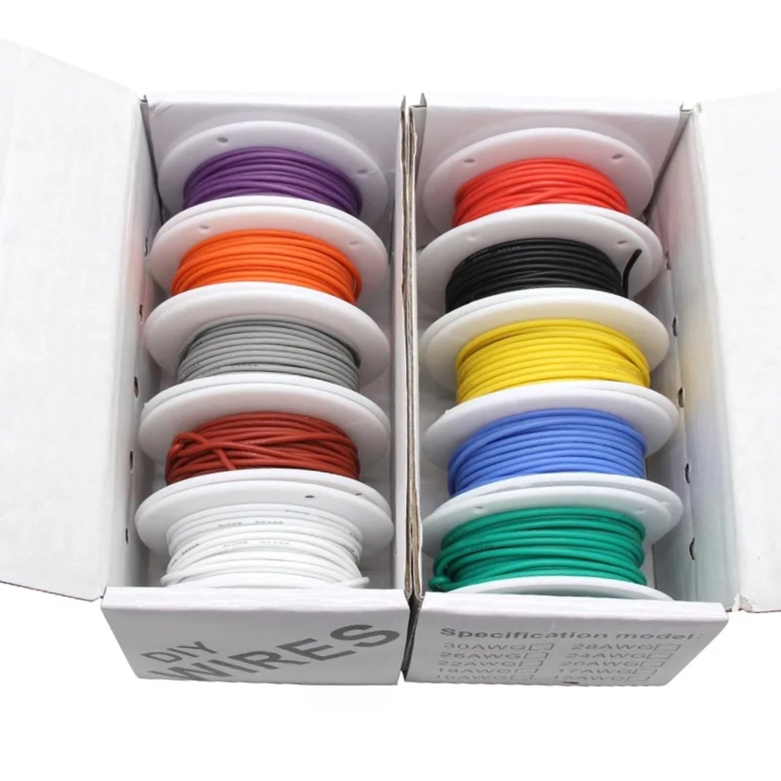 Cavi elettrici 30/28/26/24/22/20/18/16 AWG(Boxed 1; 1 box; 28AWG x10m x5 rolls)