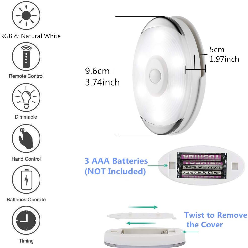 LED Puck Light, Lightess Wireless Closet Light 6 Pack with Remote Control, RGB Dimmable LED Under Cabinet Lighting Battery Powered Under Counter Lighting Stick on Lights, BY5612