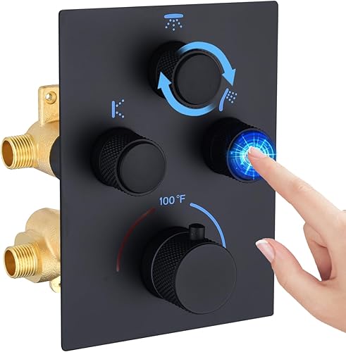 Válvula de ducha termostática de 3 vías con botón pulsador, grifo de latón multifunción oculto, mezclador de ducha, kit de válvula desviadora de