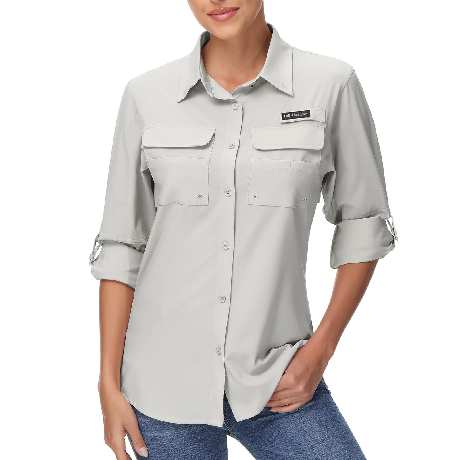 BASSDASH Camicia da donna UPF 50 a maniche lunghe per pesca ed escursionismo, con bottoni, ad asciugatura rapida, FS21W