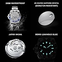 Vista 3 de CADISEN Reloj mecánico automático GMT para hombre, correa de acero inoxidable, impermeable, relojes casuales para hombres