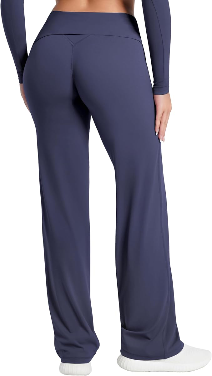 Sunzel Leggings plegables para mujer, pierna ancha, pantalones de yoga elásticos, pierna recta