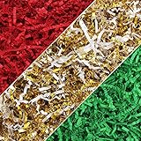 LOMIMOS 300g/10.6oz Christmas Crinkle Cut Paper Shred Filler,Red Green Gold Raffia Paper Shred Filler Grass for Xmas Gift Wrapping Craft DIY Packaging Filling Party Decoration
