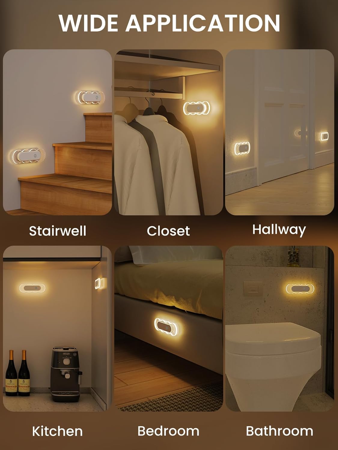Motion Sensor Night Light for Bathroom & Toilet, Rechargeable Wireless Stick-On Indoor Lights, Magnetic No Drill for Hallway Stairs Bedroom, Warm White 3000K LED, Auto On/Off, 2 Pack