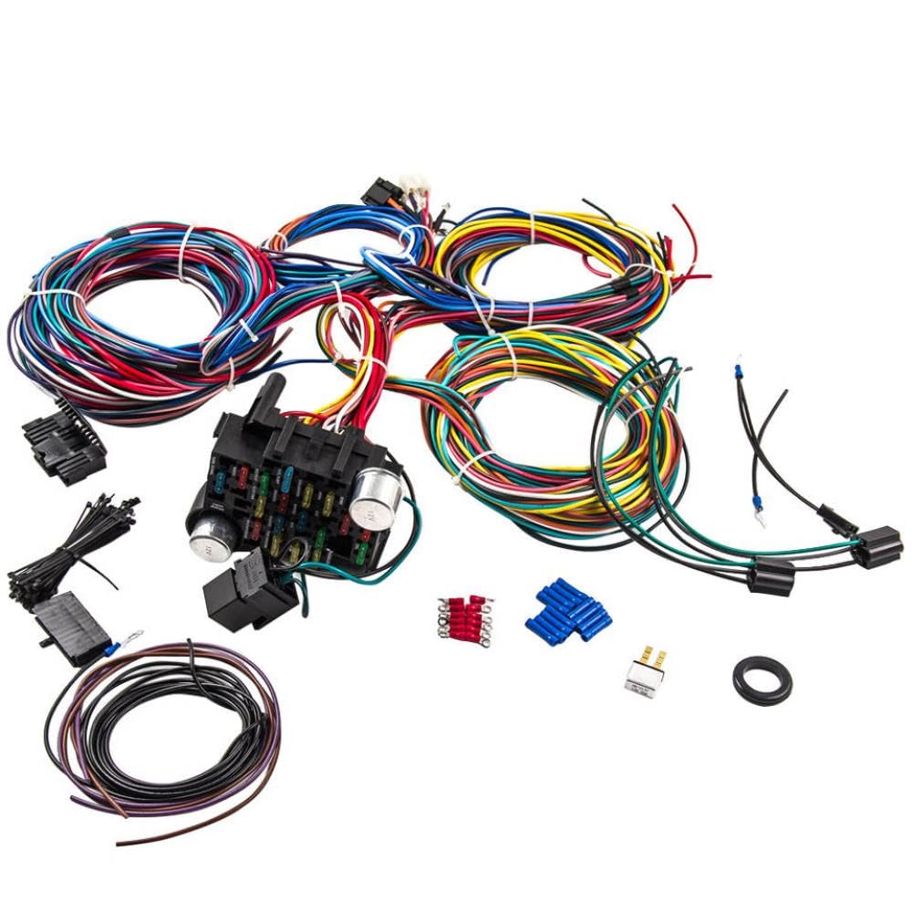 21 Circuitos Arnés de cableado con 17 fusibles y Kit de Conector de Enchufe Compatible con Faros universales