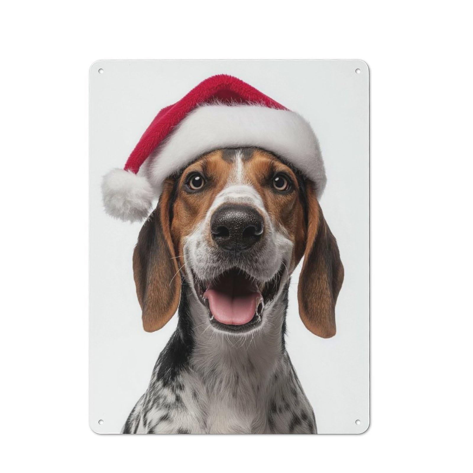 Junmoney Treeing Walker Coonhound Dog With Santa Hat Metal Plaque 40X30cm With For Pub Or Café, Rustic Decor, For Pub Decor Enthusiasts