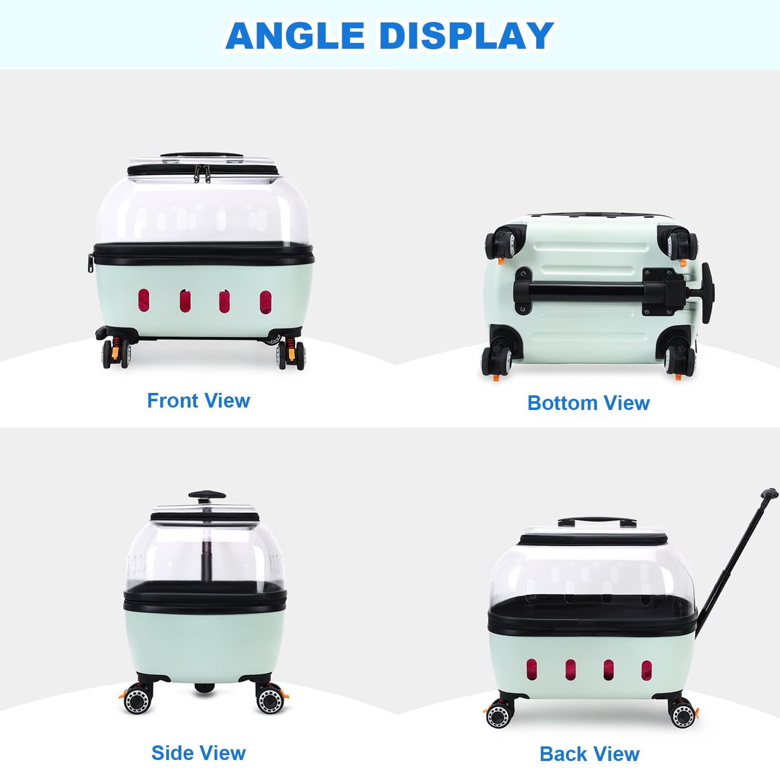 Trasportino per Cani con Ruote, Zaino Trolley Rigido Trasparente e Traspirante per Gatti e Cani Fino a 15 kg, pappagalli o Coniglietti, Perfetto for Viaggiare/Far Green
