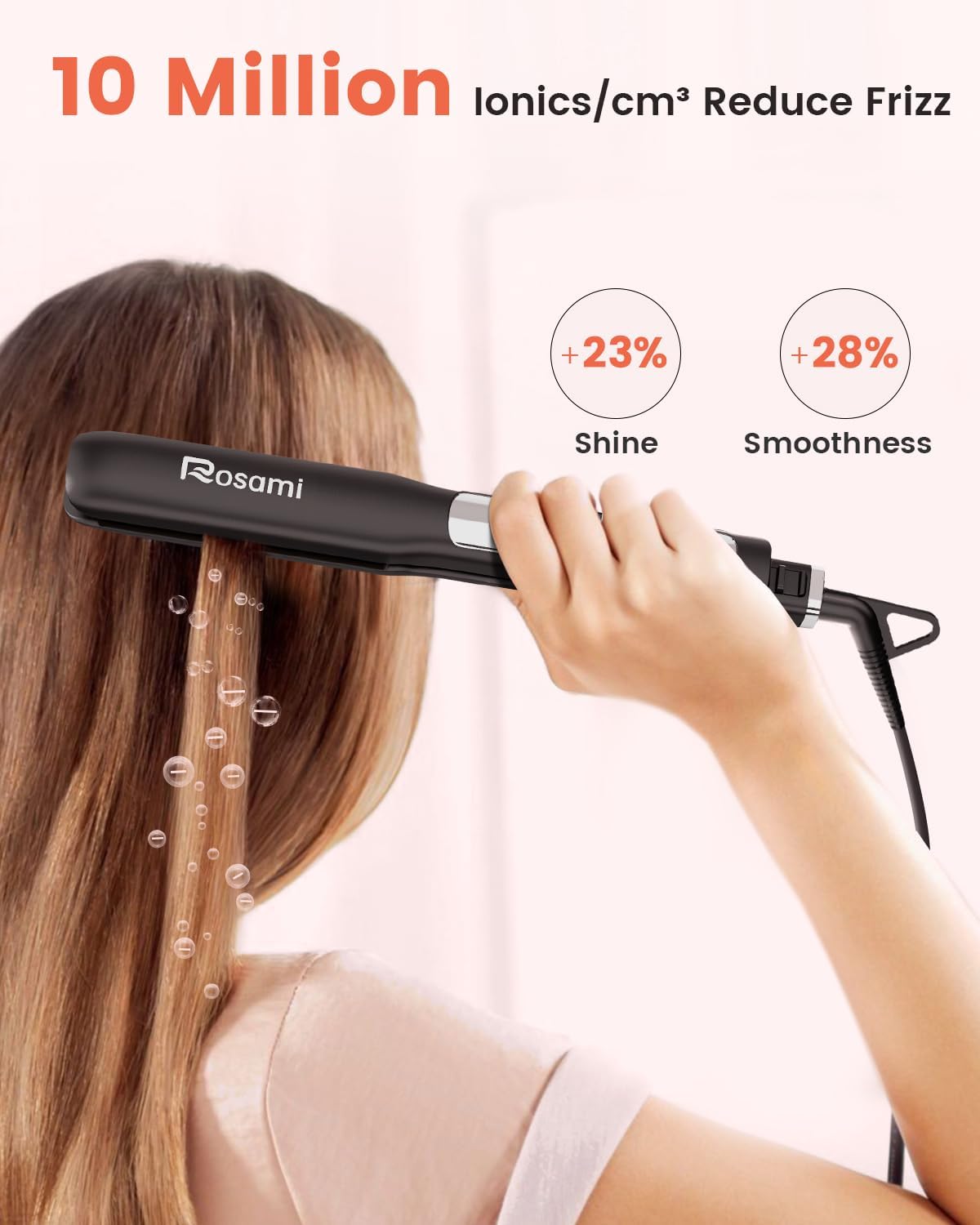 Rosami Piastra per capelli 2 in 1, piastra ionica al titanio per una lucentezza brillante, riscaldamento rapido 20S, display LCD trasparente - perfetta per lisciare, arricciare e ondulare i capelli Nero - Immagine 4