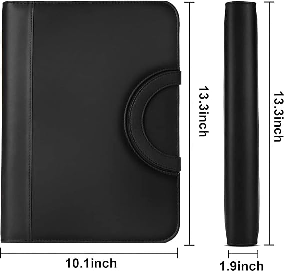 Personalized Leather Portfolio Organizer with Zipper, 4 Ring Binder Padfolio for A4 Notepad, Custom Laser Engraved Portfolio with Name, Hidden Magnetic Handle, Gifts for Men Father Boss