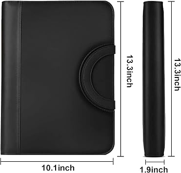 Personalized Leather Portfolio Organizer with Zipper, 4 Ring Binder Padfolio for A4 Notepad, Custom Laser Engraved Portfolio with Name, Hidden Magnetic Handle, Gifts for Men Father Boss
