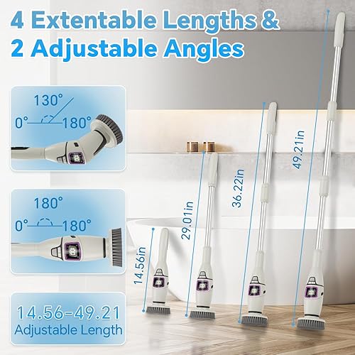 Miniatura 3 de Limpiador eléctrico giratorio 10 en 1, limpiador eléctrico recargable de mango largo, 3 velocidades, ajustable, 10 cabezales reemplazables para