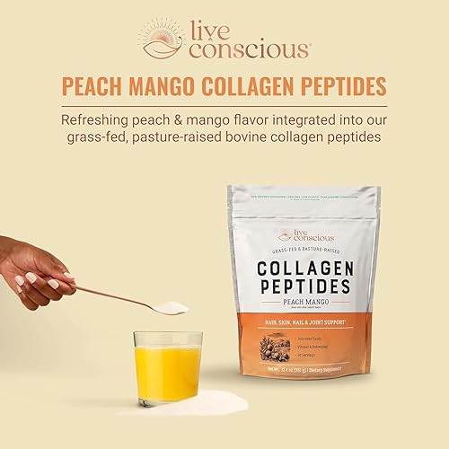Vista 10 de Live Conscious Polvo de péptidos de colágeno – Soporte para el cabello, la piel, las uñas y las articulaciones – Colágeno tipo I y III – Proteína