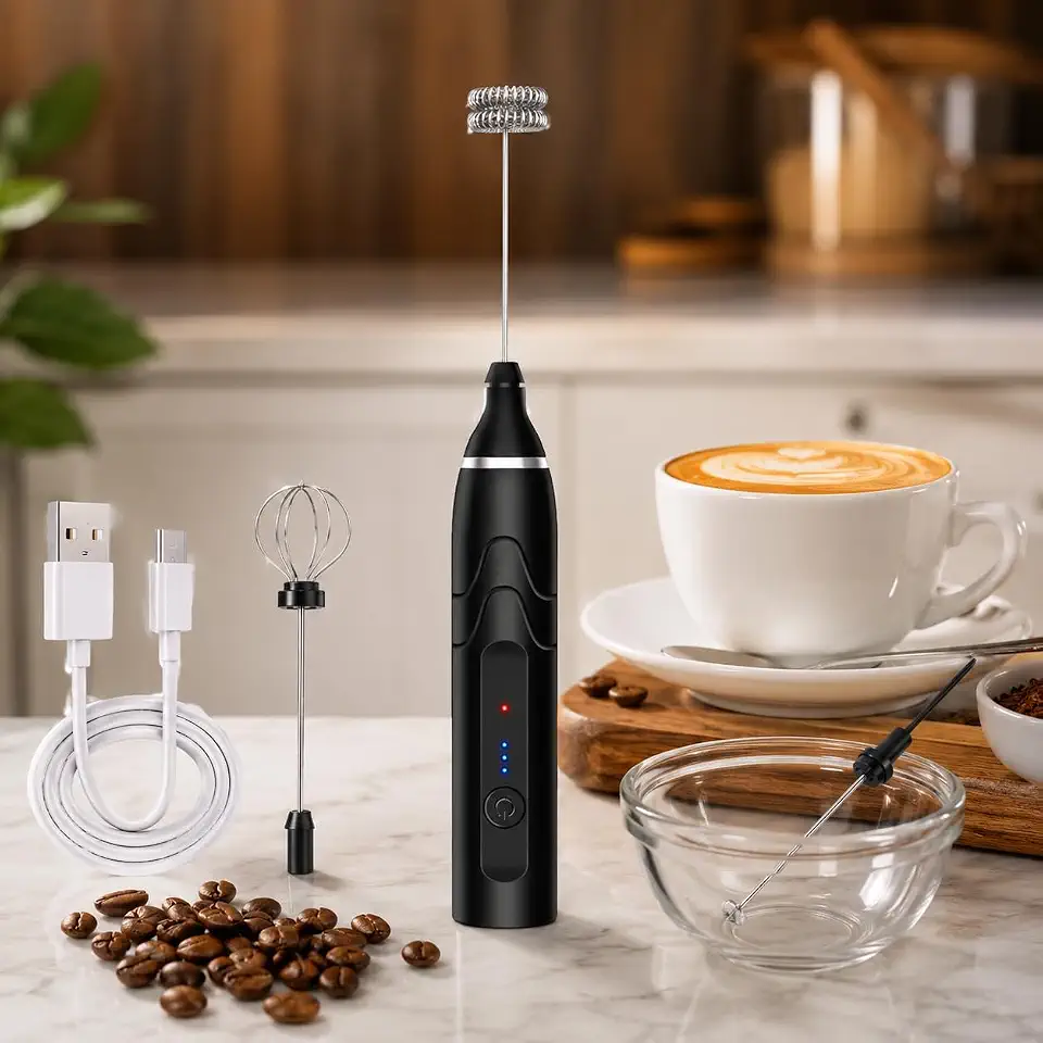 Mini Mixer Portátil USB Recarregável, Misturador de Bebidas e Espumador de Leite, Ideal para Café, Ovos, Drinks e Receitas na Cozinha – Qualidade Premium LNMAX®