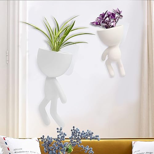 Miniatura 2 de Paquete de 2 macetas de cerámica para pared, macetas colgantes para suculentas, macetas creativas con forma humana para cactus, macetas pequeñas