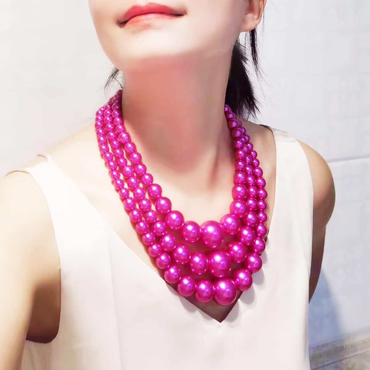 We We Imitation Pearl Necklace for Women Large Chunky Pearl Necklaces Multilayer Pearl Necklace and Earring 1920s Costume Jewelry set - Image 2