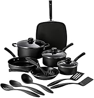 Tramontina Primaware 15-Piece Nonstick Aluminum Cookware Set with Lids & Utensils - Starflon MAX, Dishwasher Safe (Storm)