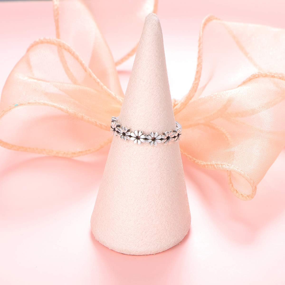 DAOCHONG 925 Sterling Silver Ring Daisy Flower Rings Lotus Flower Rings Tarnish Resistant Comfort Fit Wedding Band Ring - Image 5