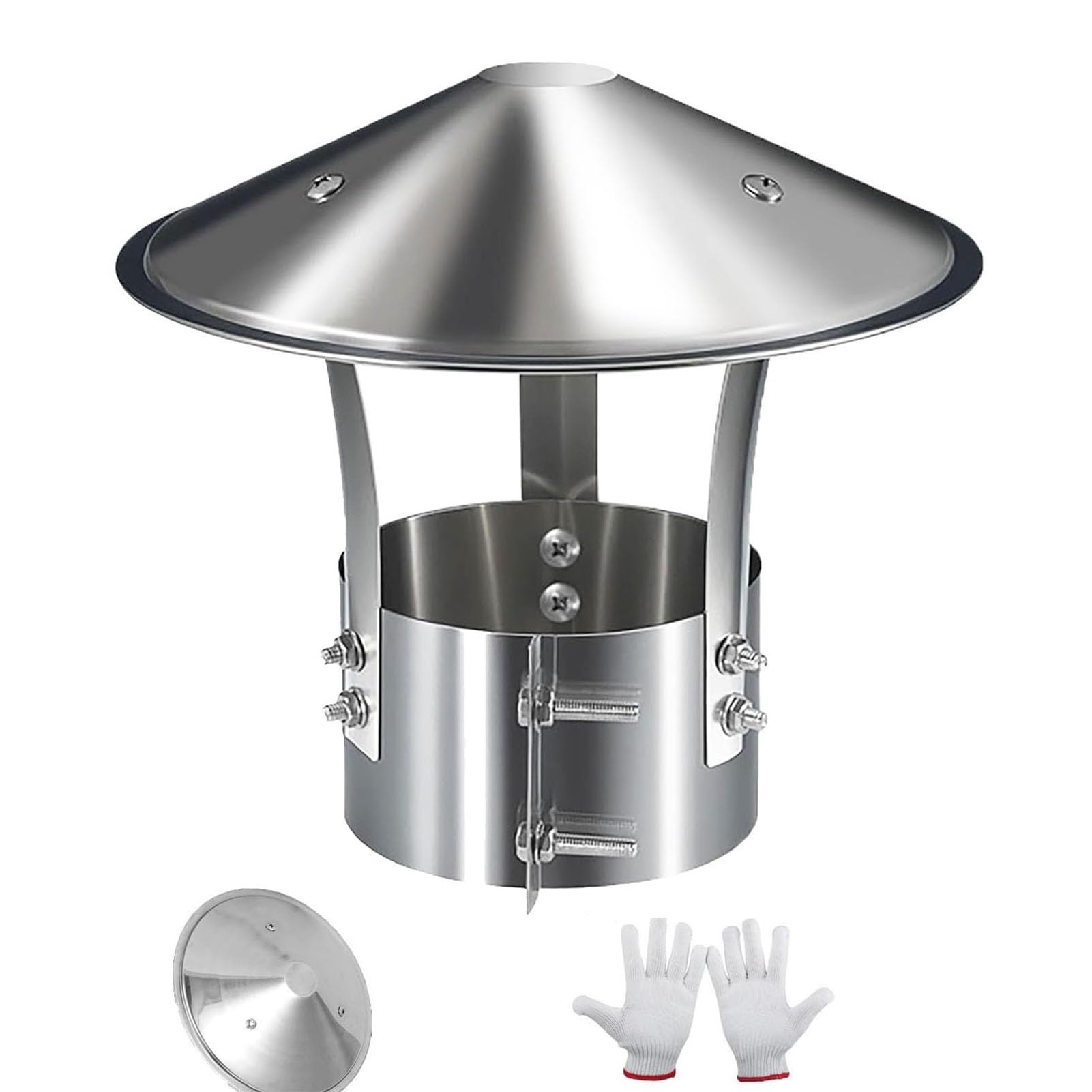 Stainless Steel Chimney Cap, Round Roof Rain Stove Pipe Cover for Outside, Roof Vent Cap, Weatherproof, Fireplace Exhaust Cover, Bolt-On(6.3in/160mm)