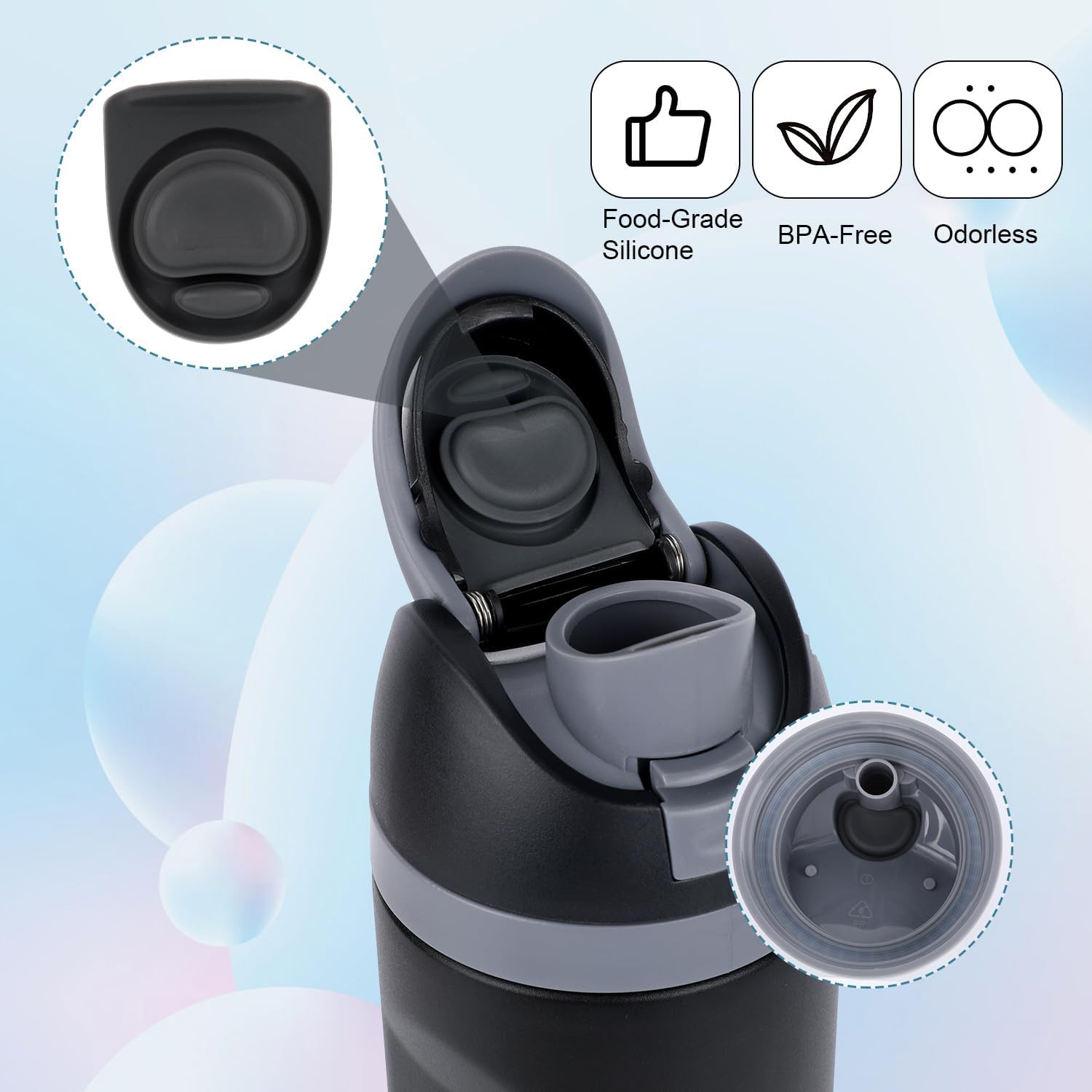 Bottle Mouth Stopper for Owala FreeSip, Silicone Bottle Stopper Replacement Set with Straw Washer Cleaning Brush Etc Tumbler Accessories Sealing Parts for Owala 16/19/24/32/40oz