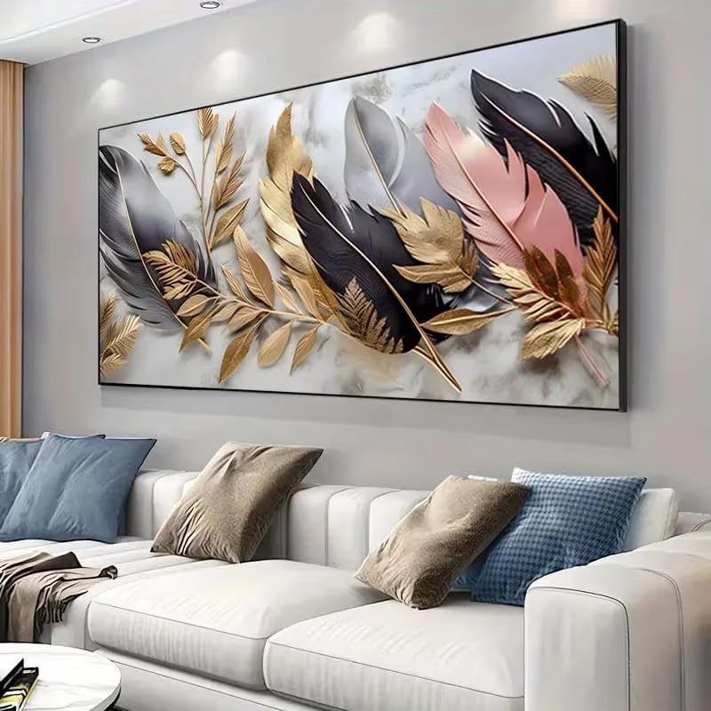 Tableau sur toile plumes avec impression jet d'encre fine art et finitions métalliques