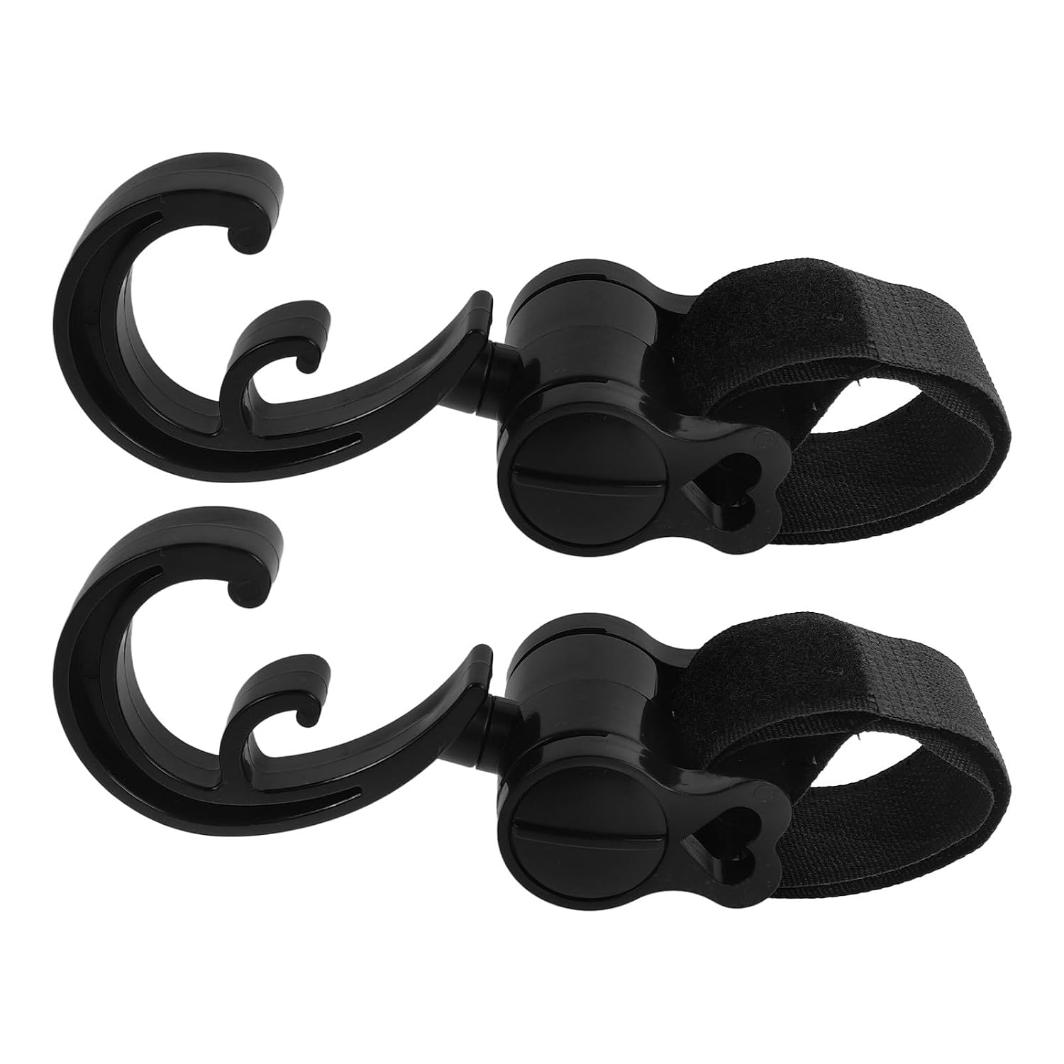2pcs Stroller Hooks Car Seat Hanging Clips Strong Double Hook Straps for Diaper Bags and Grocery Shopping Multipurpose Walker Accessories Black
