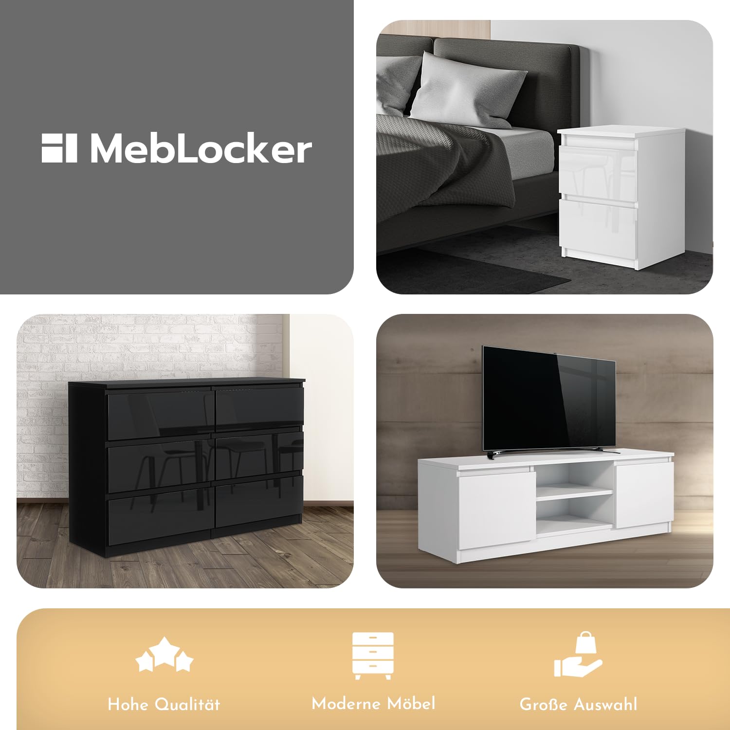 Cassettiera 120 cm, 6 Cassetti, Bianco con Frontali Lucidi | Cassettiera, Mobile Contenitore, Cassettiera Camera, Armadio con Cassetti, Design Moderno 120x80x40 cm