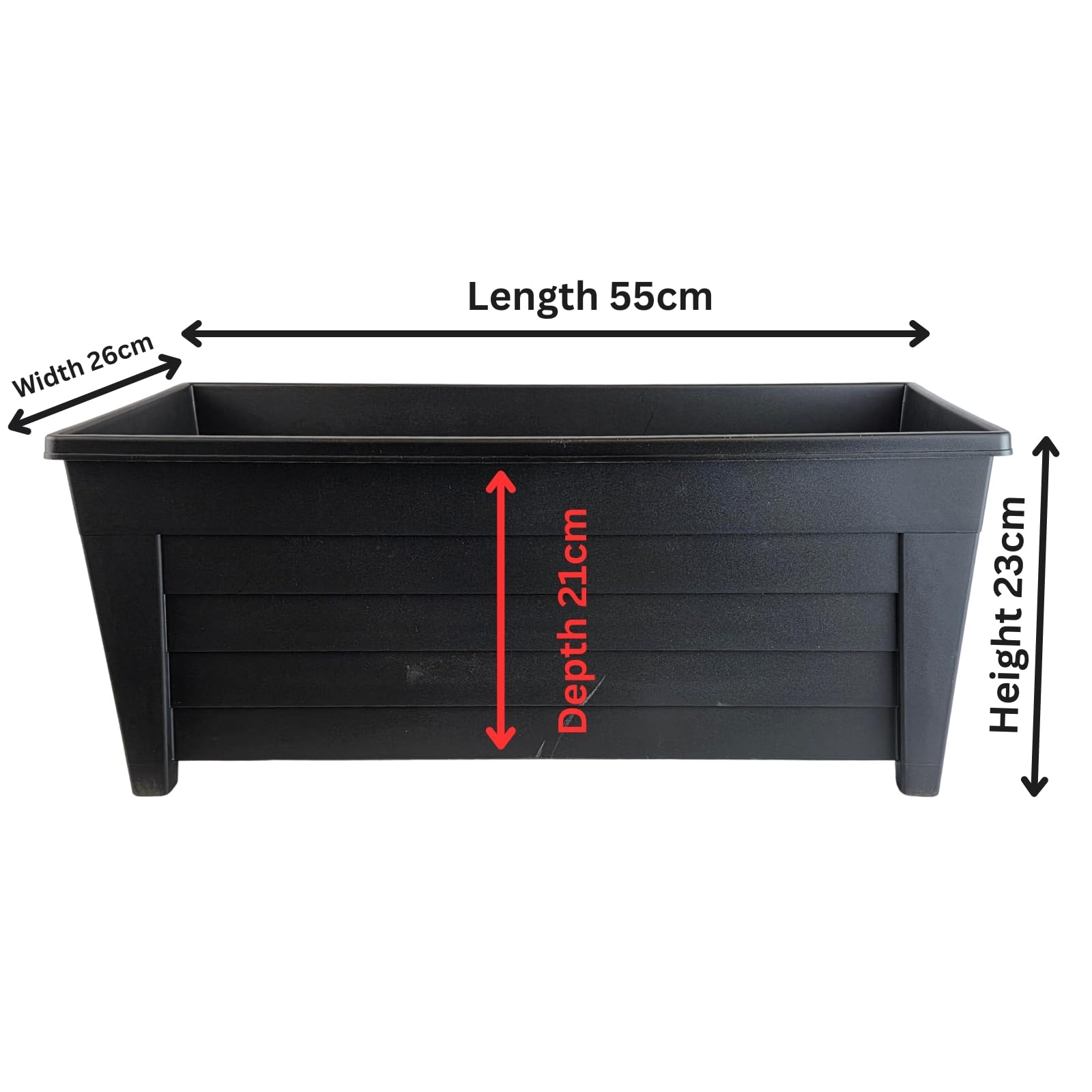 Easy Shopping® Black Large Grosvenor Trough 55cm Long Plant Pot Flower Planter Ideal for Home Office Balconies Gardens Greenhouses & Patios & Park (2) - 5