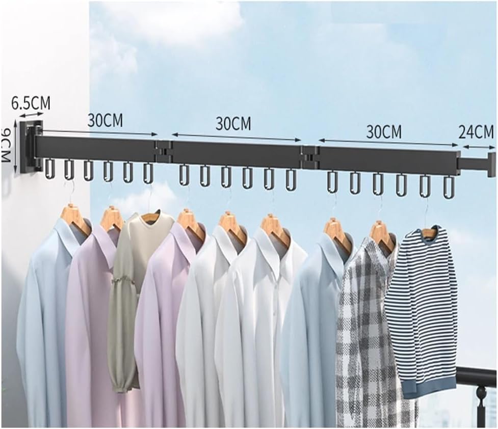Multifunctional Retractable Clothes Drying Rack with 18 Aluminum Rings, 3-Fold System for Wall Mounting