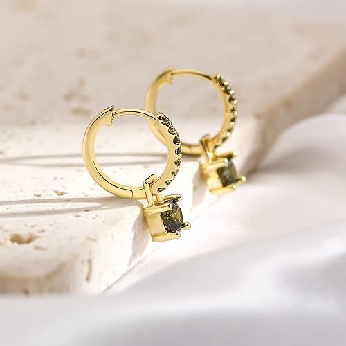 Miniatura 6 de Aretes de aro de oro para mujer, mes de nacimiento, aretes únicos chapados en oro para mujer con piedra de nacimiento, elegantes y coloridos aretes