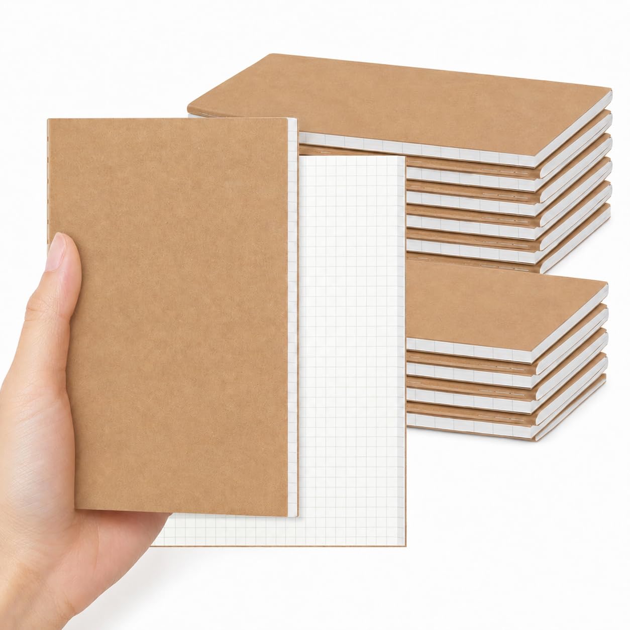 RITOLLO 18 Pack A6 Squared Notebooks, Kraft Cover Pocket Notepads, 32 Sheets/64 Pages, Small Blank Book for School Office Study Travel Sketching