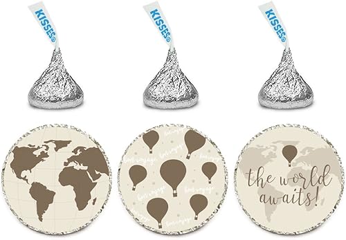 Andaz Press Colección de globos aerostáticos con mapa del mundo, marrón tostado vintage, trío de calcomanías de gota de chocolate, paquete de 216,