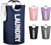 Vista 11 de WOOHA Cesta de lavandería grande de 95 L, cesta plegable para ropa, cestas altas de tela plegables para dormitorio, armario, baño, universidad, Azul