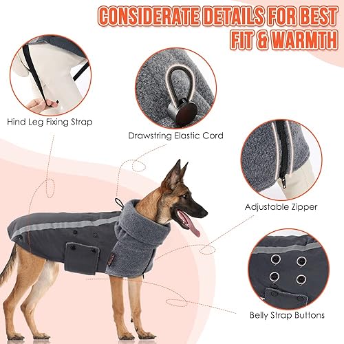 Miniatura 4 de SlowTon Chaqueta para perros grandes medianos y pequeños abrigo de invierno para perros de forro polar cálido con bufanda de cuello alto a prueba de