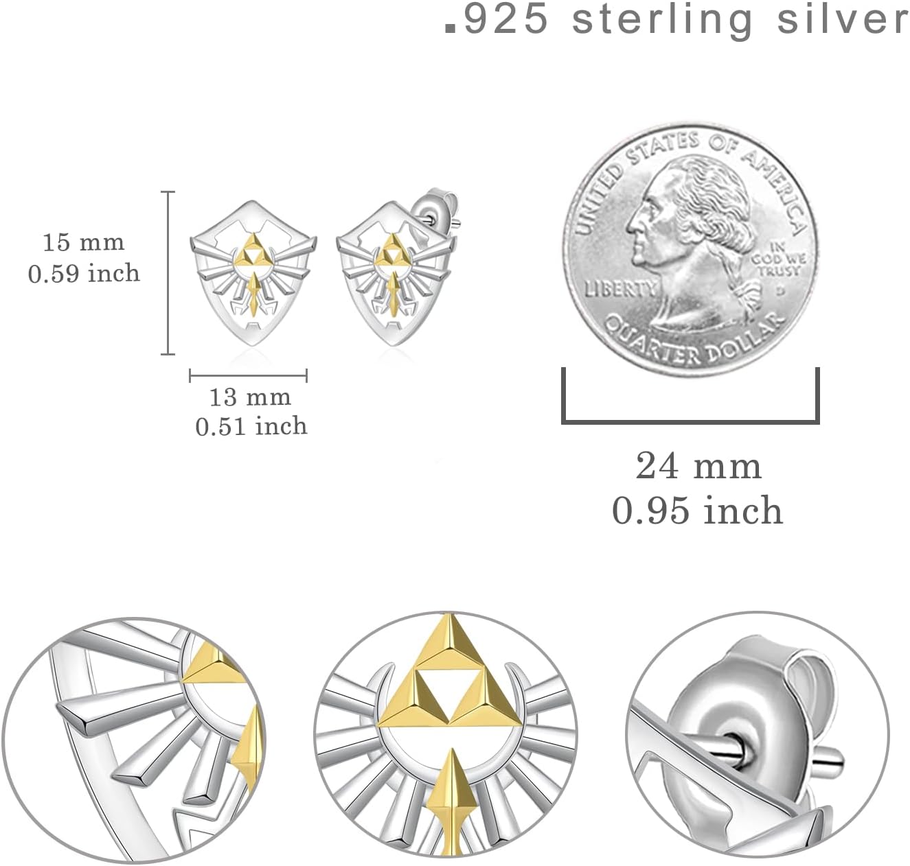 Game Earrings 925 Sterling Silver Anime Stud Earrings Triforce Jewelry Gifts for Women Men