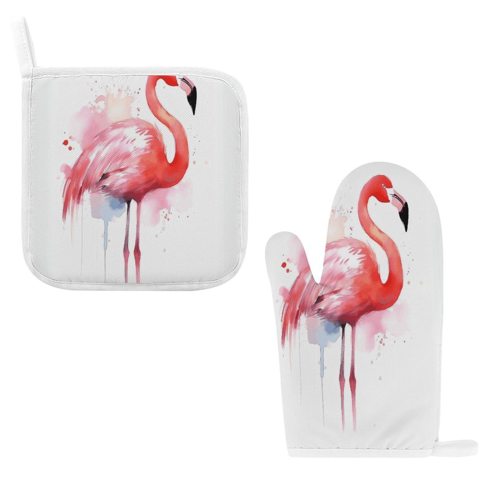 Fodpand Style Pink Flamingo Watercolor Oven Mitts And Pot Holders Sets