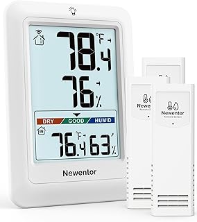 Newentor Indoor Outdoor Thermometer Wireless, Weather Stations Wireless Indoor Outdoor, Outdoor Thermometers for Patio House, Outside Inside Thermometers with Comfort Indicator, White with 3 Sensors