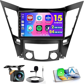 2+64G Fuluku Android Car Radio for Hyundai Sonata 2010 2011 2012 2013 2014 Wireless Carplay Android Auto 9 inch Touch Screen Car Stereo GPS WiFi Bluetooth SWC Mic Backup Camera Mirror Link FM