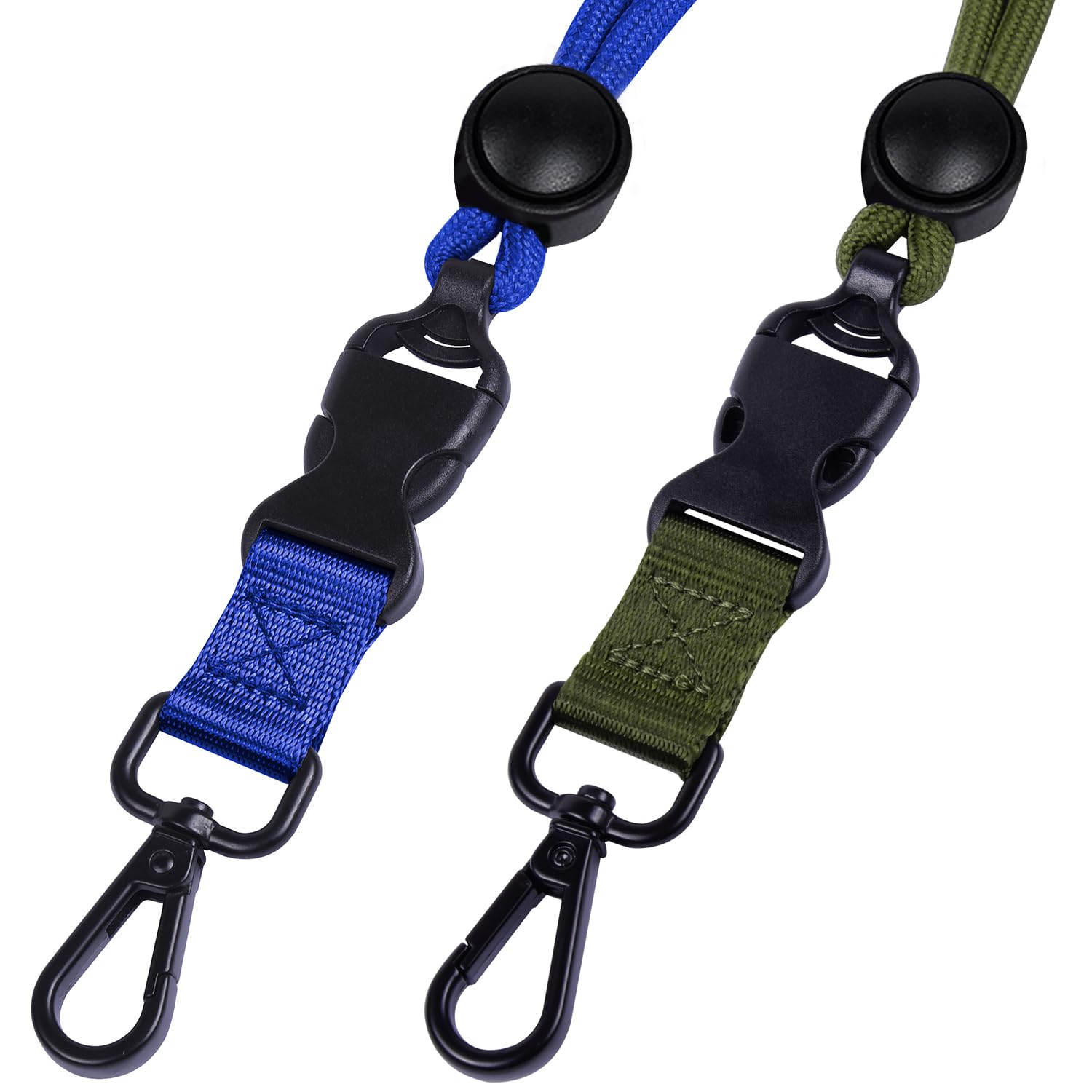 2 Blu e Verde Oliva Cordino Porta Badge, Sgancio di Sicurezza Cordino Portachiavia con Cursore di Regolazione Rotondo, Fibbia Staccabile e Girevole a Scatto in Metallo per Chiavi Porta Badge