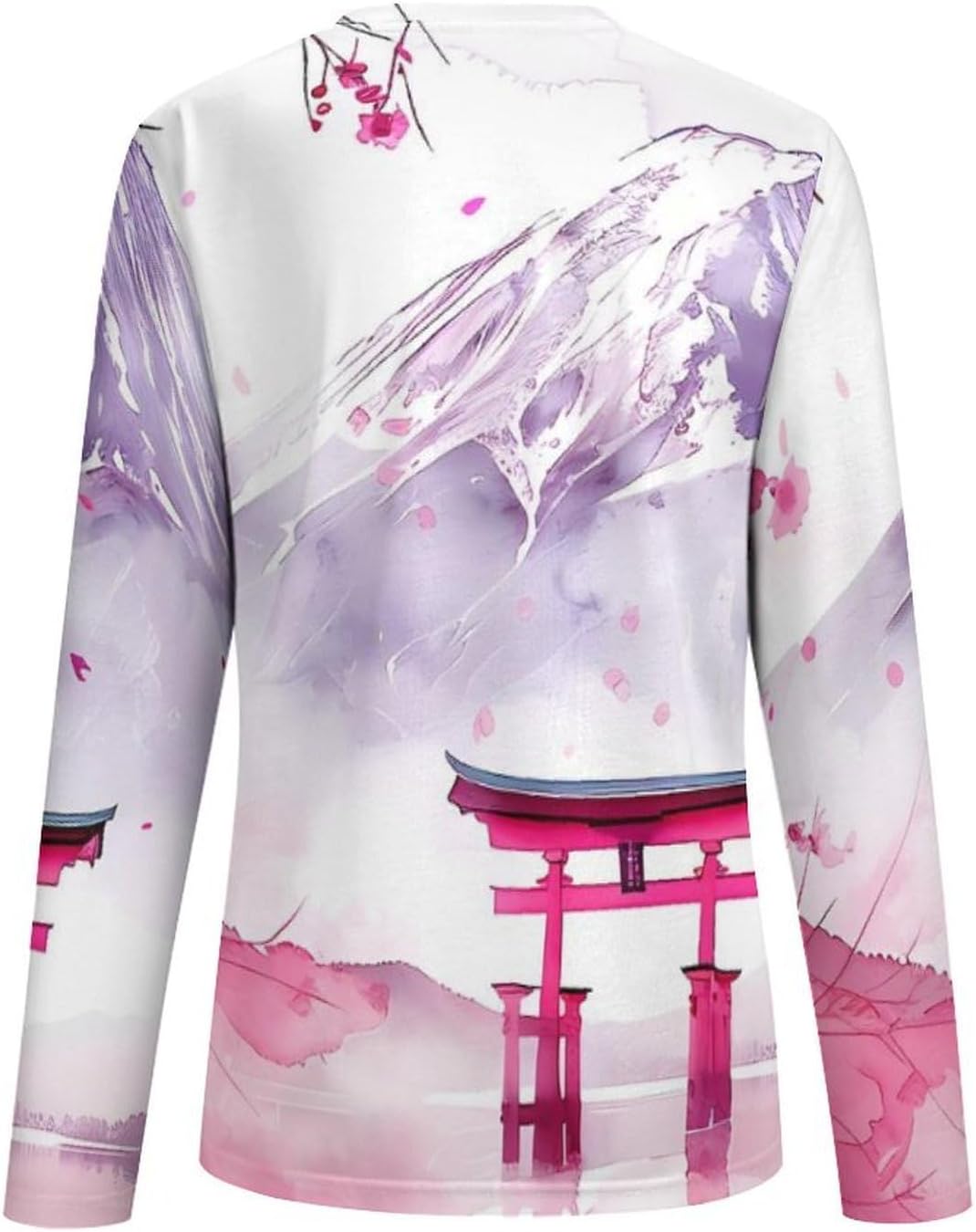 Fuji Mount Torii Gate Cherry Flower Women's Pajama Top Sleepwear Pajamas Sleep T-Shirt Long Sleeve Shirt Crewneck Tee
