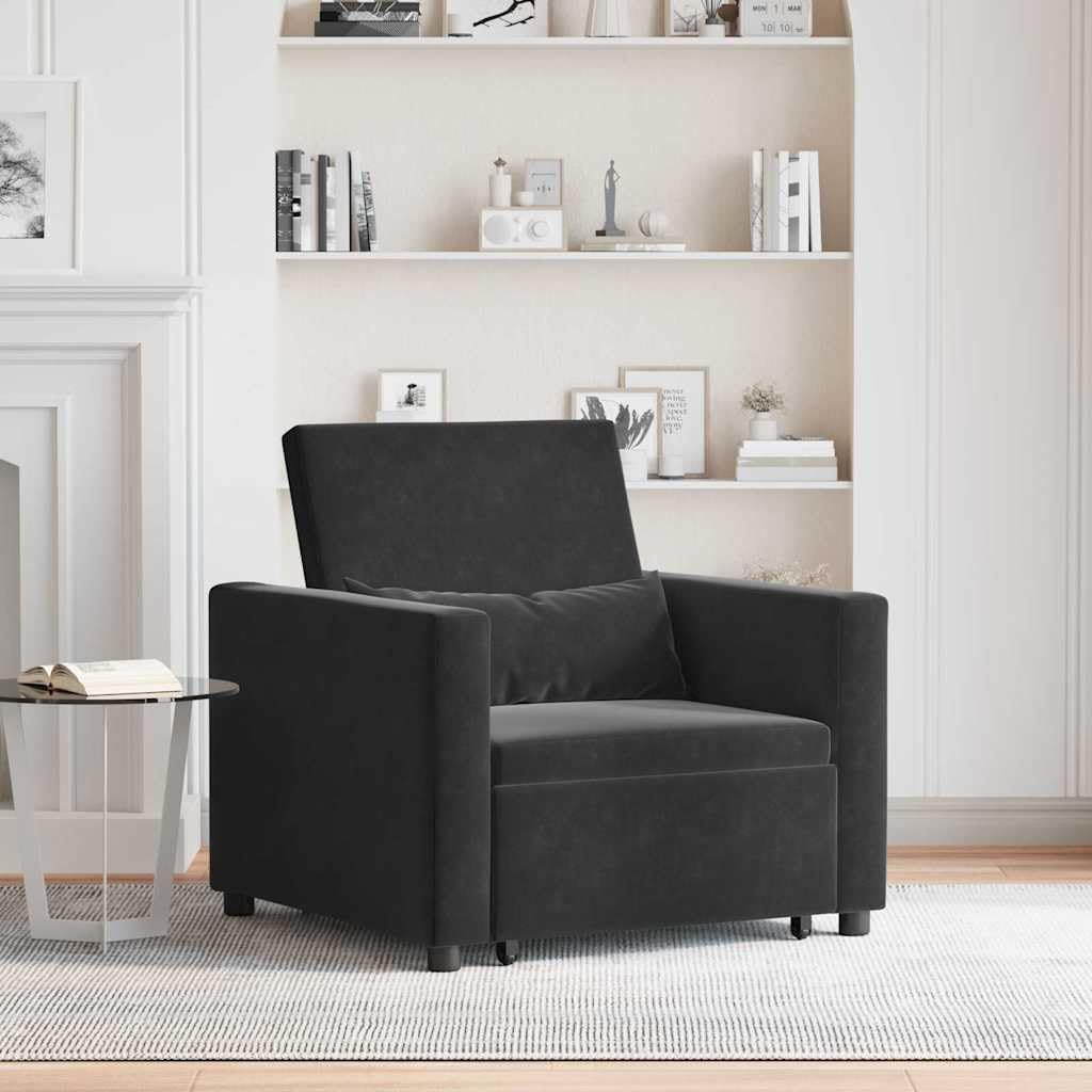 3 in 1 Einzel-Schlafsofa Schwarz Samt 90x165x87 cm verstellbar liegesessel Couch fernsehsessel für Wohnzimmer Schlafzimmer Büro