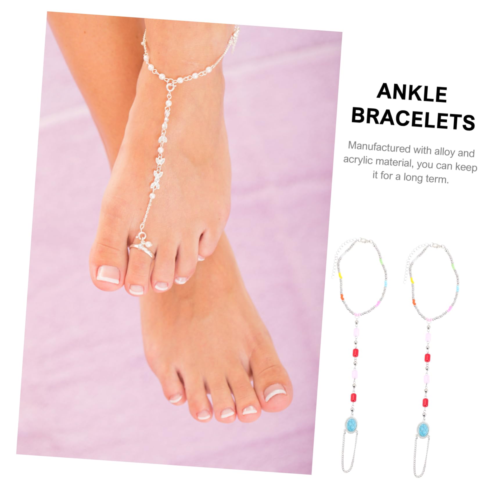 FRCOLOR Cadena Para El Dedo Del Pie Cadena Para El Tobillo Cadena Para El Pie Tobillera Con Cuentas Tobilleras De Cadena Para Mujer Tobilleras De Verano Joyería Para El Tobillo