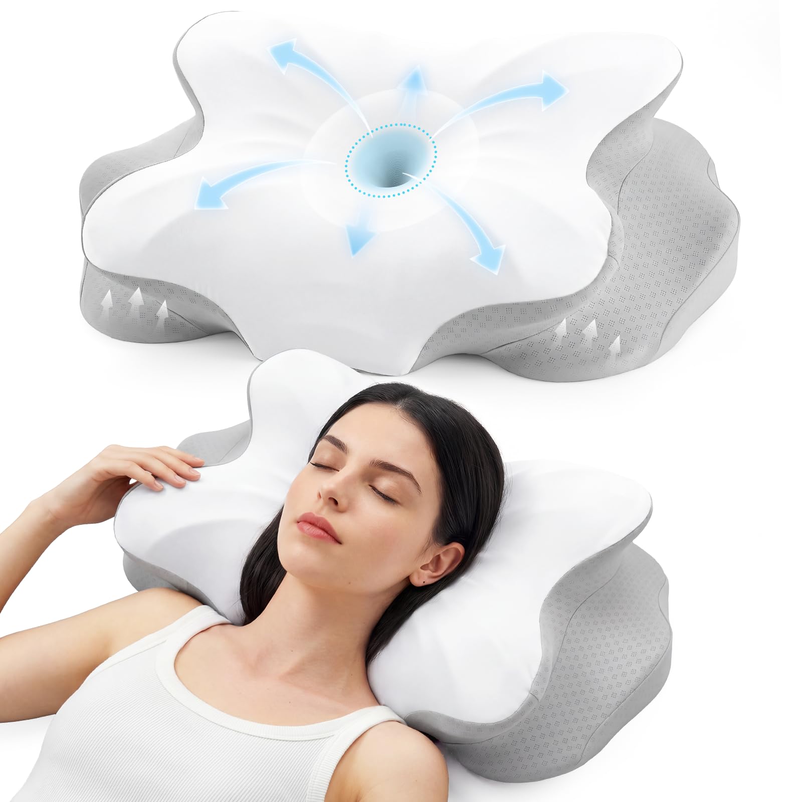 fumacos Ergonomisches Memory Foam Nackenkissen mit kühlender, Abnehmbarer Hülle für Seiten Bauch- und Seitenschläfer