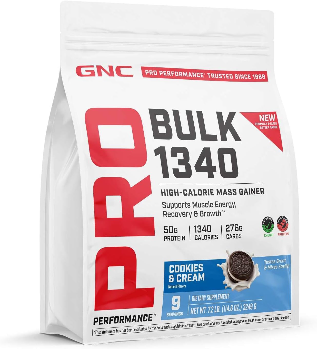 GNC Pro Performance Bulk 1340 - Protein Powder for Active Lifestyles - Sports Nutrition for Muscle Fuel - Nutrient-Dense Blend with Creatine & Glutamine - Cookies & Cream - 114.24 Oz (9 Servings)
