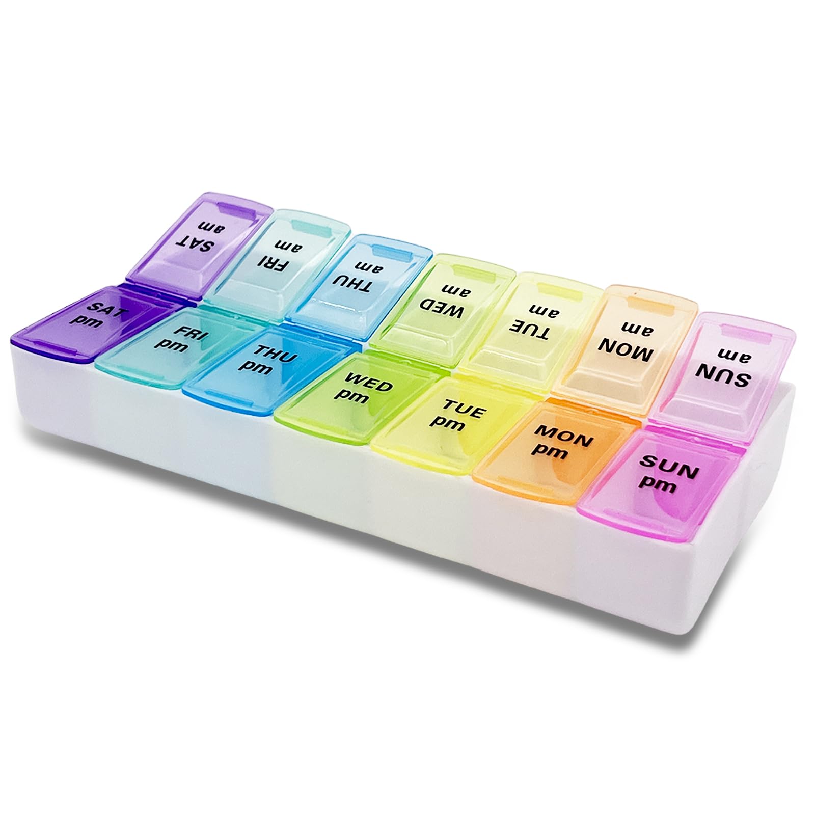 Pill Box 7 Day 2 Times a Day Travel Pill Box Organizer,Moistureproof, BPA Free Case,Tablet Organiser to Hold Vitamins and Medication (Multicolored)