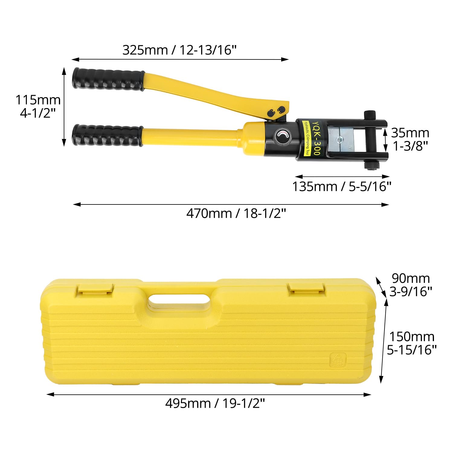 QWORK® pince à sertir hydraulique,16t coffret de outil de sertissage, avec 13 matrices de sertissage 8-300 mm²