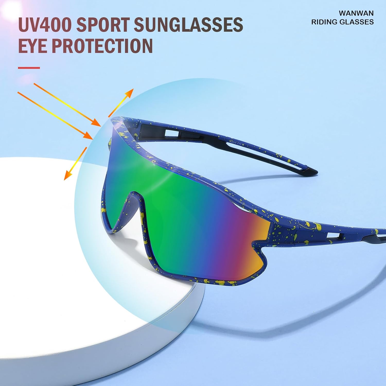 WANWAN Youth Sunglasses, Kids Baseball Sun Glasses for Boys Girls Age 8-12, UV400 Sports Cycling Softball