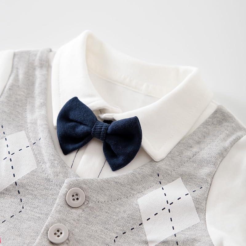 HUAANIUE Baby Boys Tuxedo Romper Long Sleeve Infant Clothes One Piece Jumpsuit Outfit - Image 5